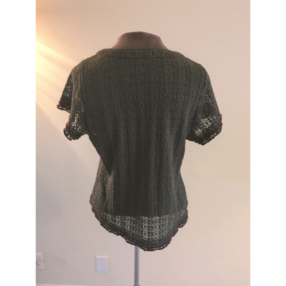 Natural Life Lace Layering Top LG Olive Green Floral Sheer Whimisigoth - Picture 3 of 11